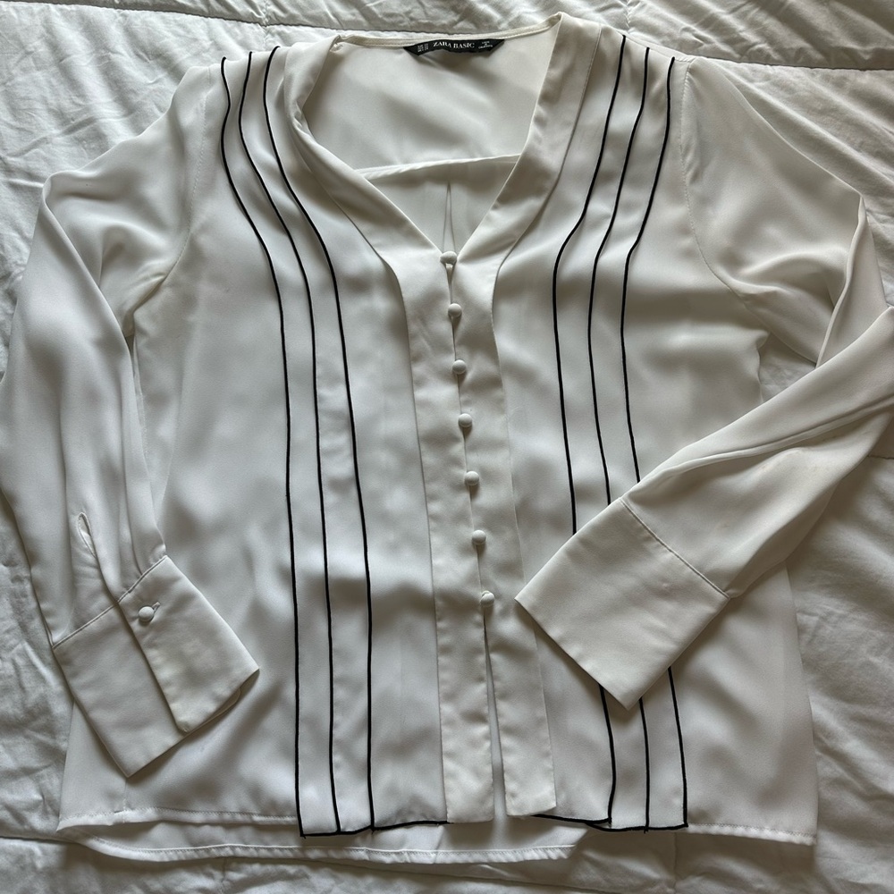 Elegant White Blouse with Black Accents